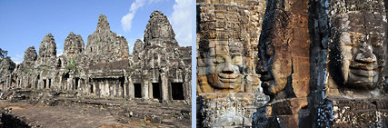 Bayon temple with Buddha face-towers in Angkor Thom